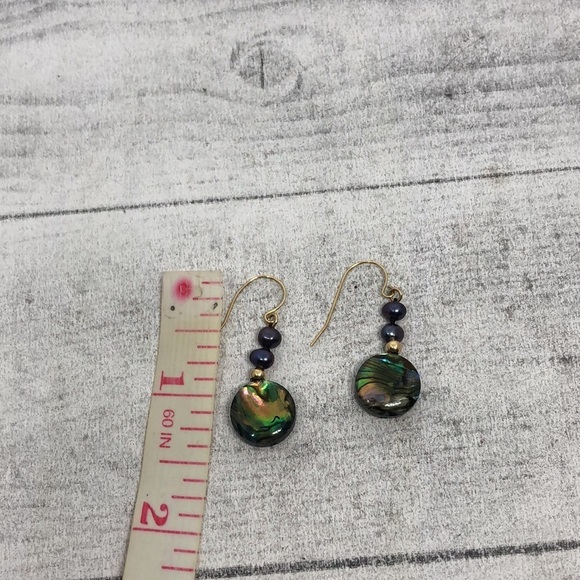 Leach & Garner 585 14k gold abalone and pearl elegant dangle drop earrings - Picture 4 of 7